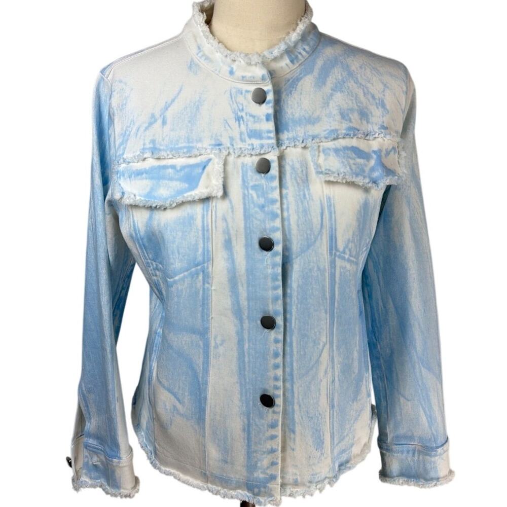 NWT Donna White Distressed Raw Hem Collarless Denim Cropped Jacket XL